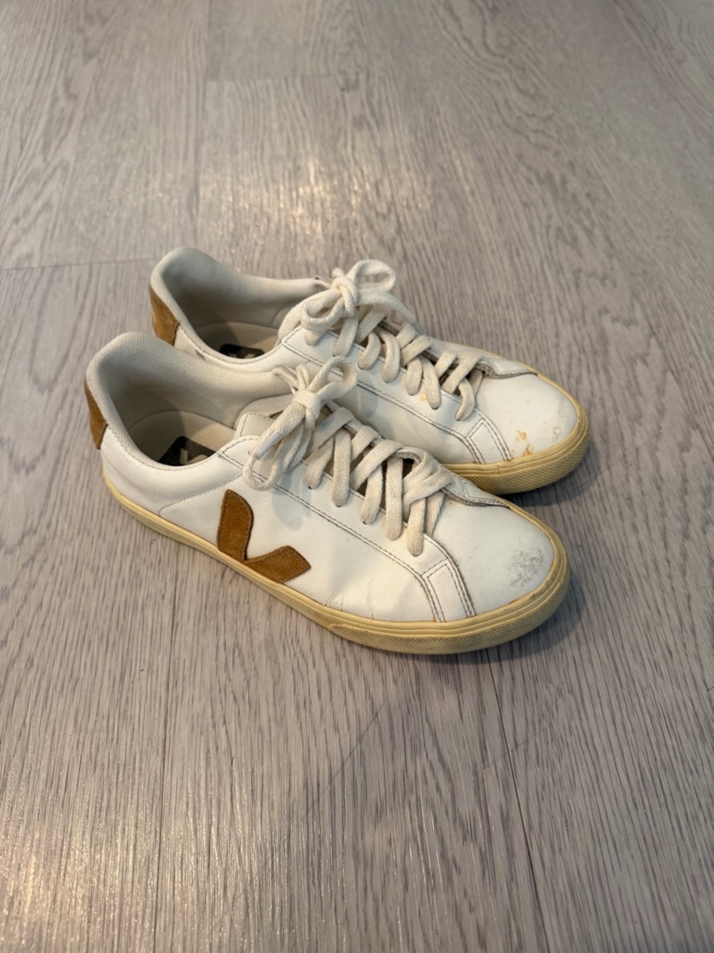 Veja Low-Top Sneakers in White with Tan V Details